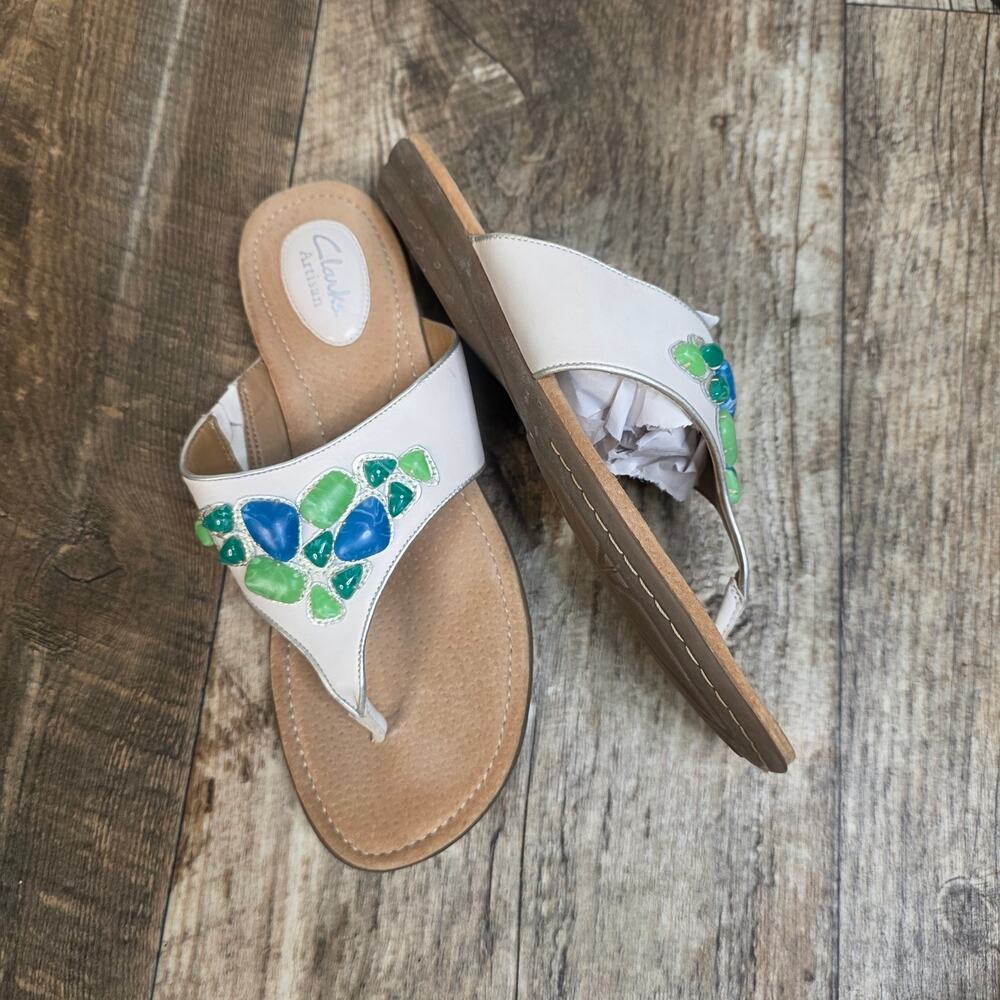 Clarks Artisan Beaded Sandals Leather Thong Flip Flops Boho Coastal 9